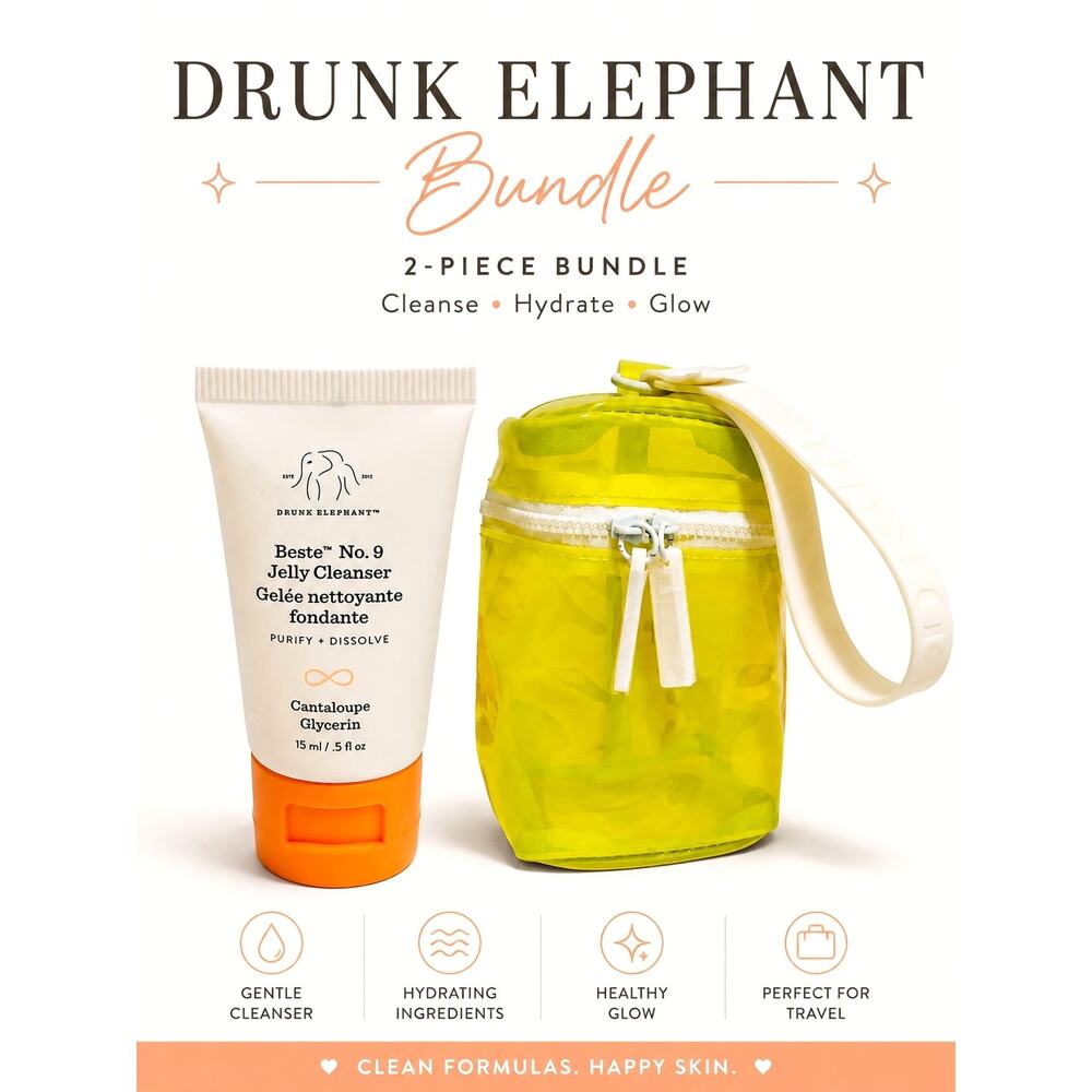 Drunk Elephant Beste No. 9 Jelly Cleanser 0.5 oz + Night Out Bag Set